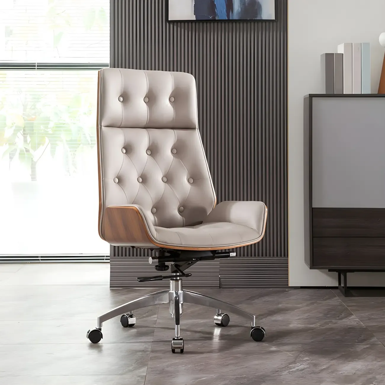 High Back Faux Leather Upholstered Swivel Office Chair Image - 5