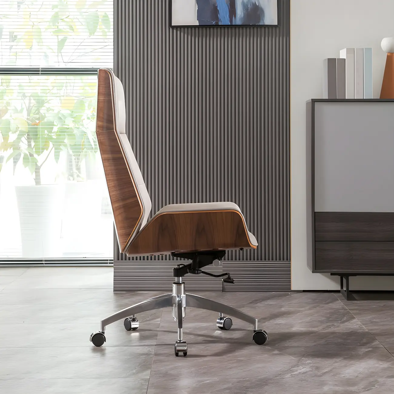 High Back Faux Leather Upholstered Swivel Office Chair Image - 6 | homeyfad