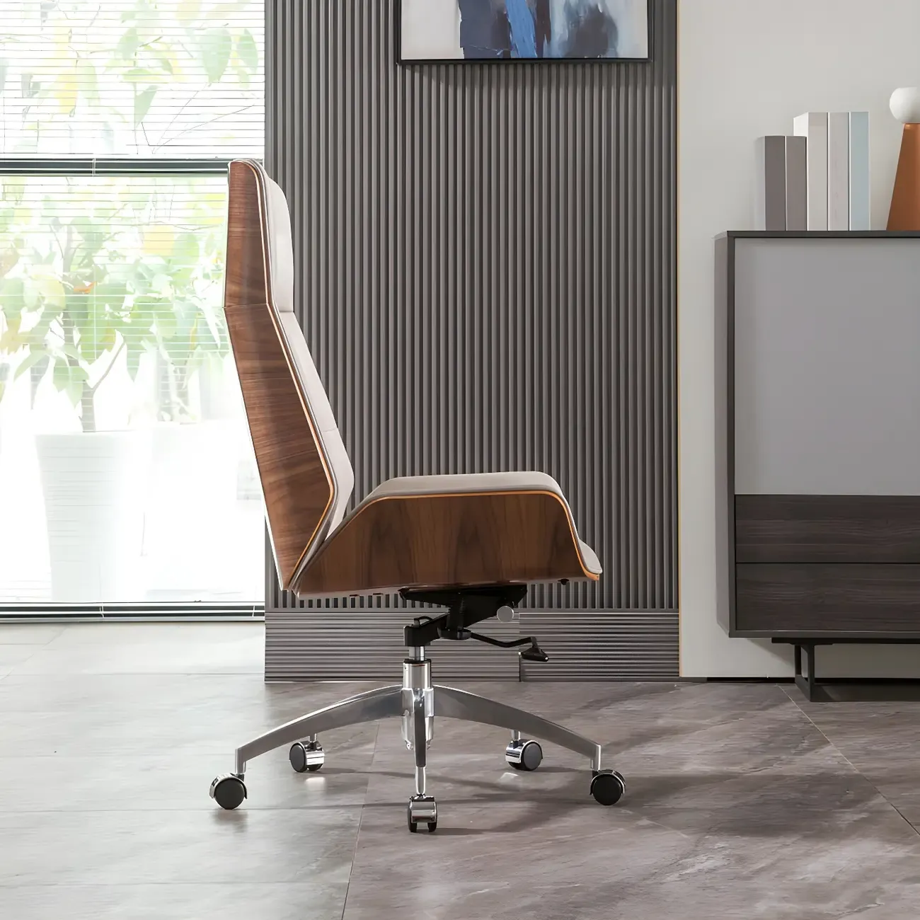 High Back Faux Leather Upholstered Swivel Office Chair Image - 6