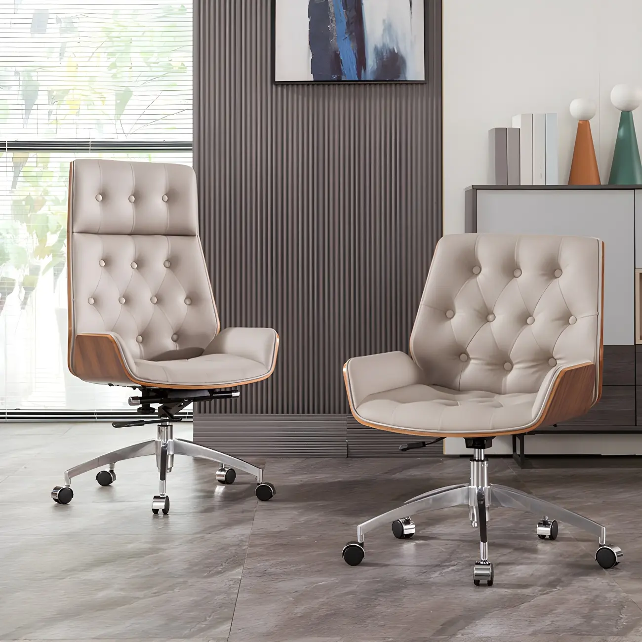 High Back Faux Leather Upholstered Swivel Office Chair Image - 13 | homeyfad