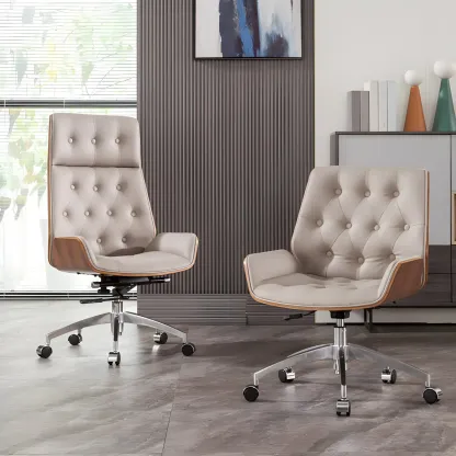 High Back Faux Leather Upholstered Swivel Office Chair Image - 13