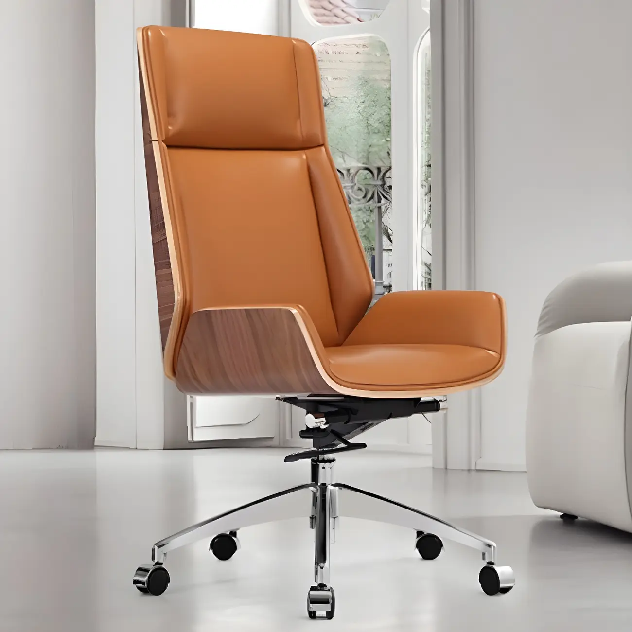 Modern Upholstered Adjustable Swivel Office Chair High Back Image - 1 | homeyfad