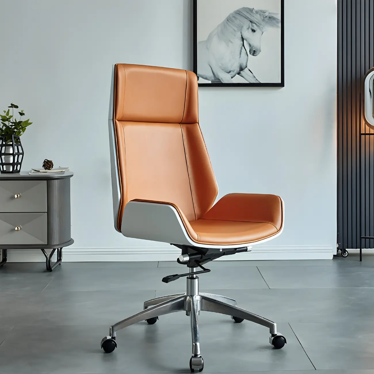 Modern Upholstered Adjustable Swivel Office Chair High Back Image - 4 | homeyfad