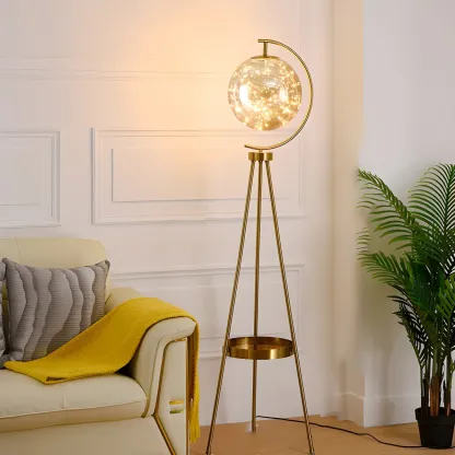 Gold Globe Tripod Floor Lamp with Side Table