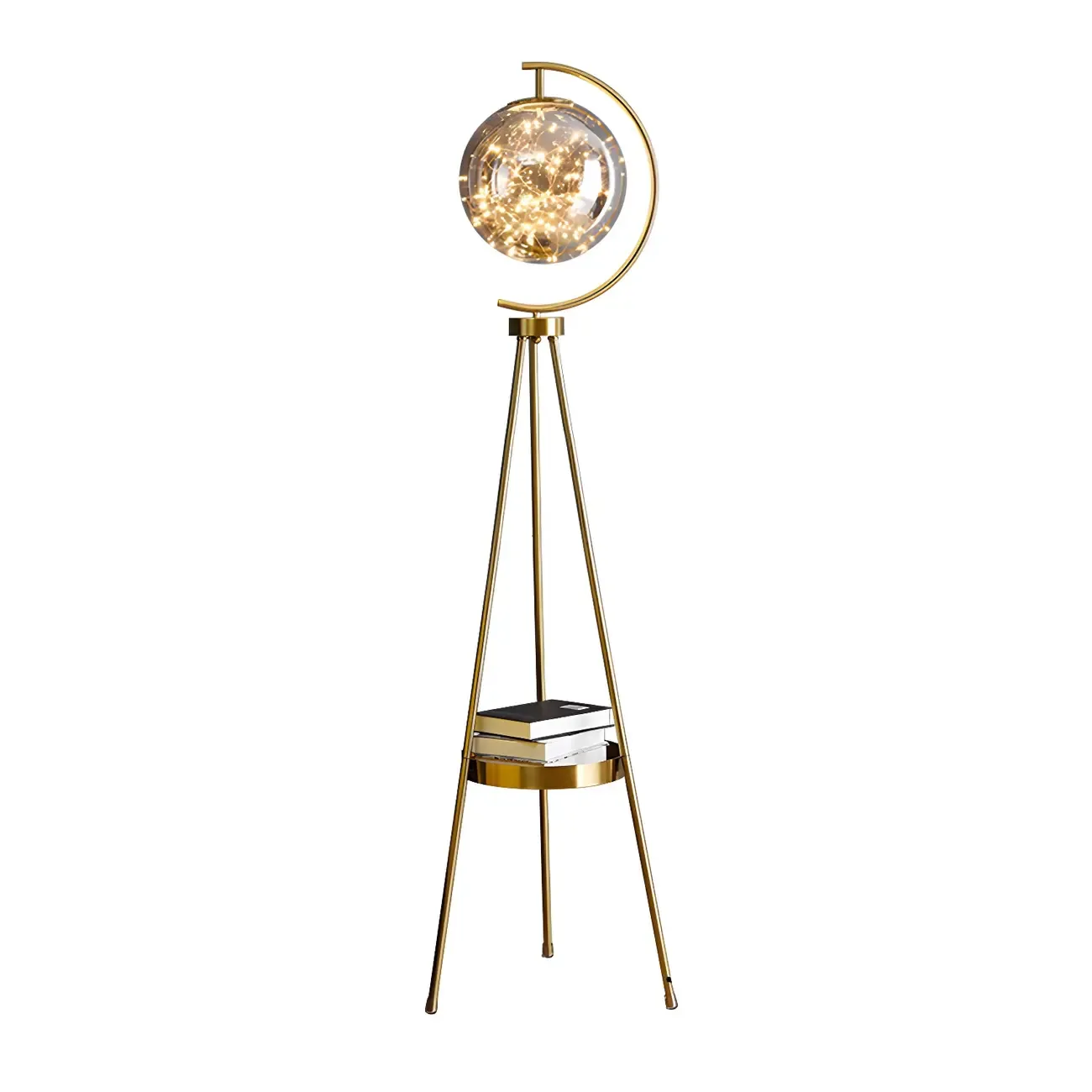 Gold Globe Tripod Floor Lamp with Side Table