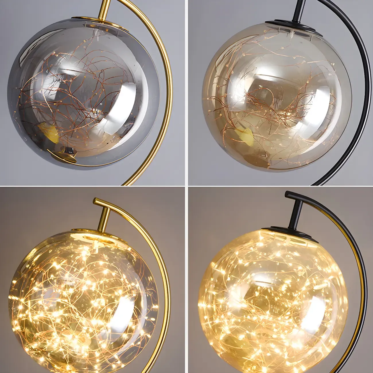 Gold Globe Tripod Floor Lamp with Side Table