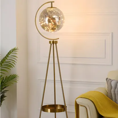 Gold Globe Tripod Floor Lamp with Side Table