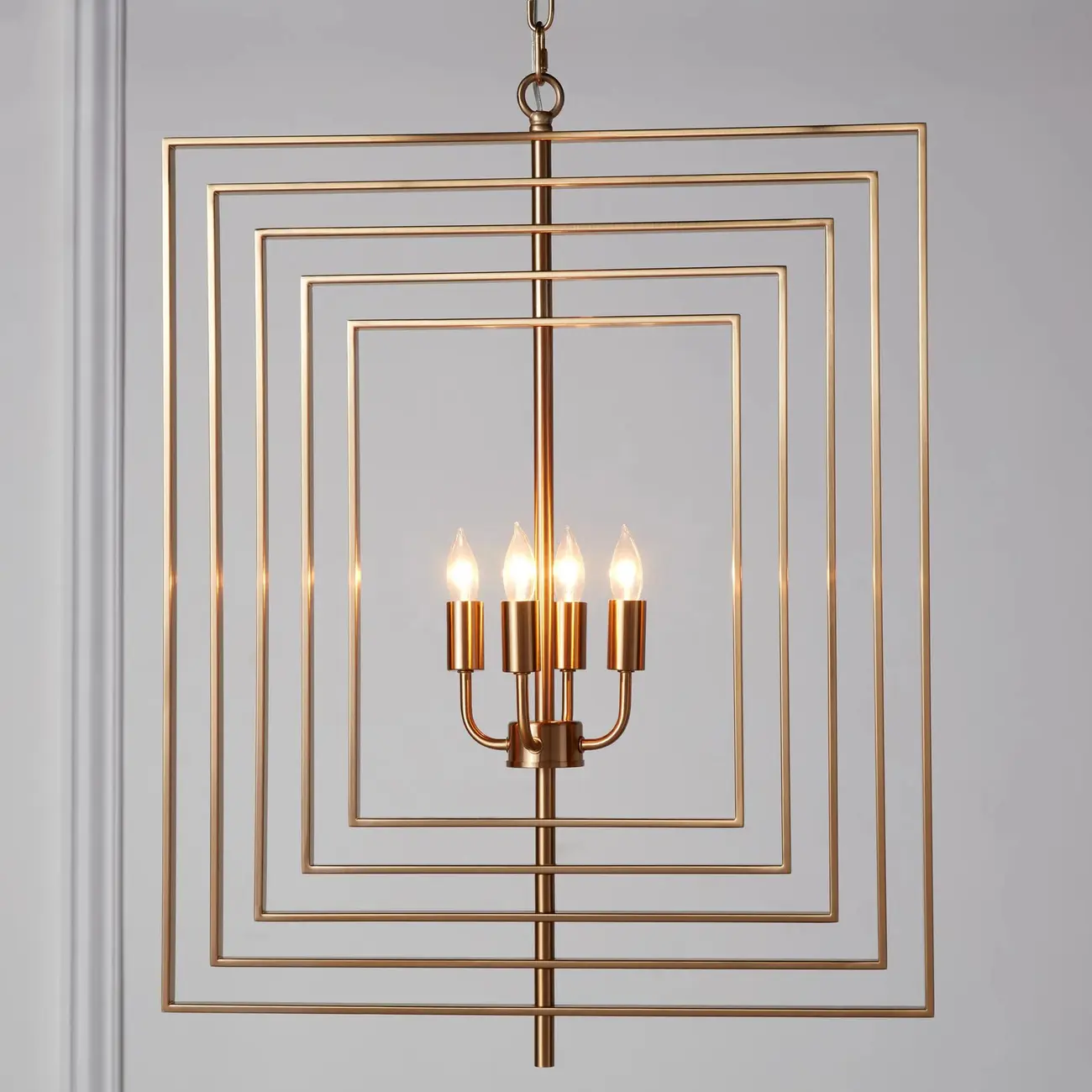 Modern Gold Rectangular Metal Cage Chandelier Image - 2 | homeyfad