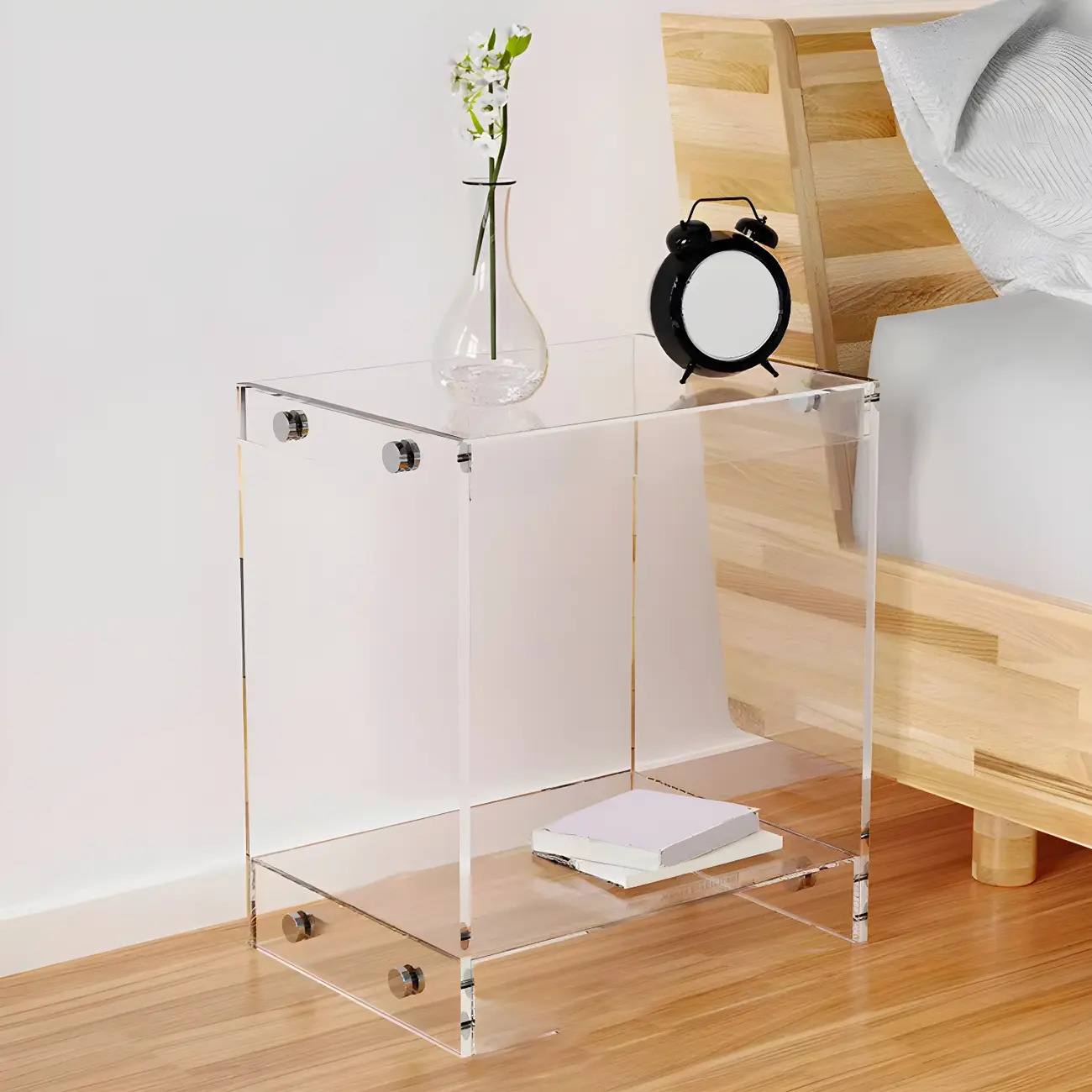 Modern Acrylic Bedside Table with Shelf Image - 1 | homeyfad