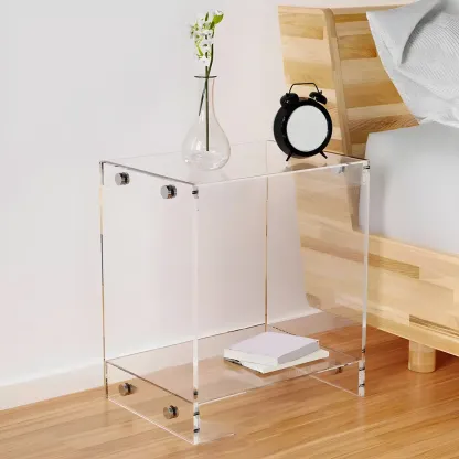 Modern Acrylic Bedside Table with Shelf Image - 1