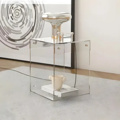 Modern Acrylic Bedside Table with Shelf Image - 2