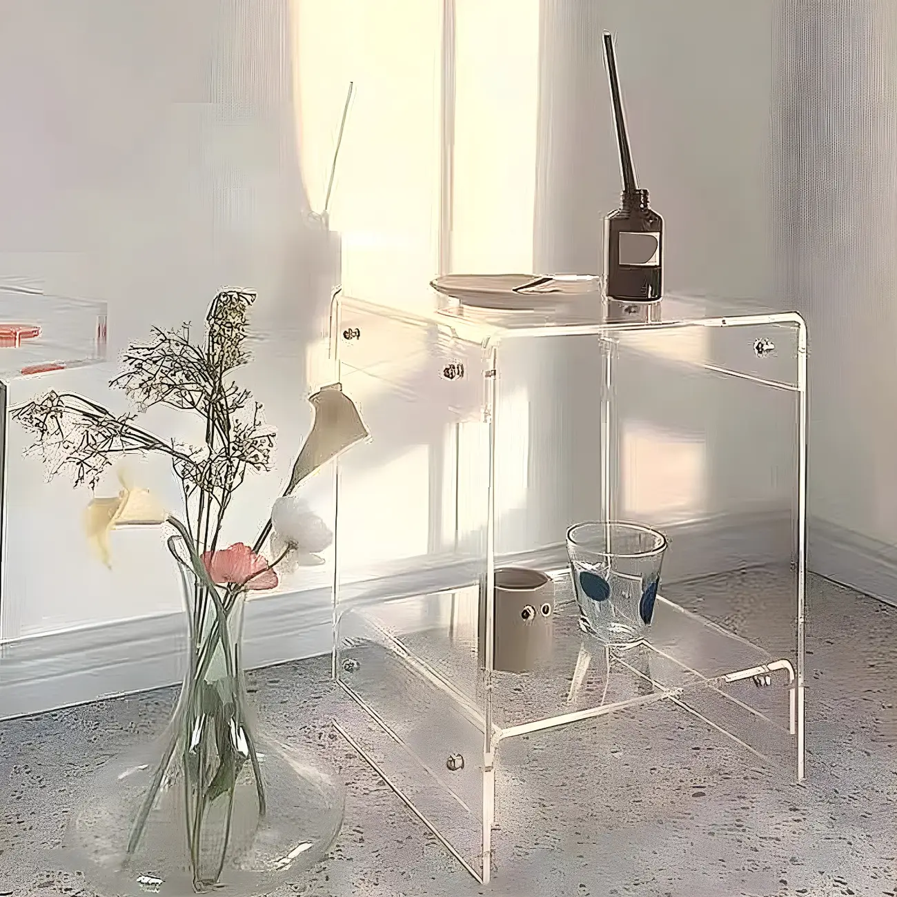 Modern Acrylic Bedside Table with Shelf Image - 6 | homeyfad
