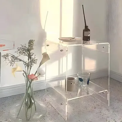 Modern Acrylic Bedside Table with Shelf Image - 6