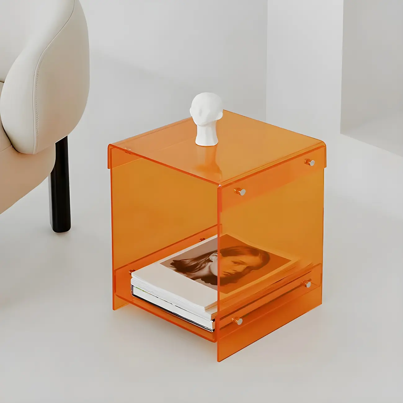 Modern Acrylic Bedside Table with Shelf Image - 7 | homeyfad