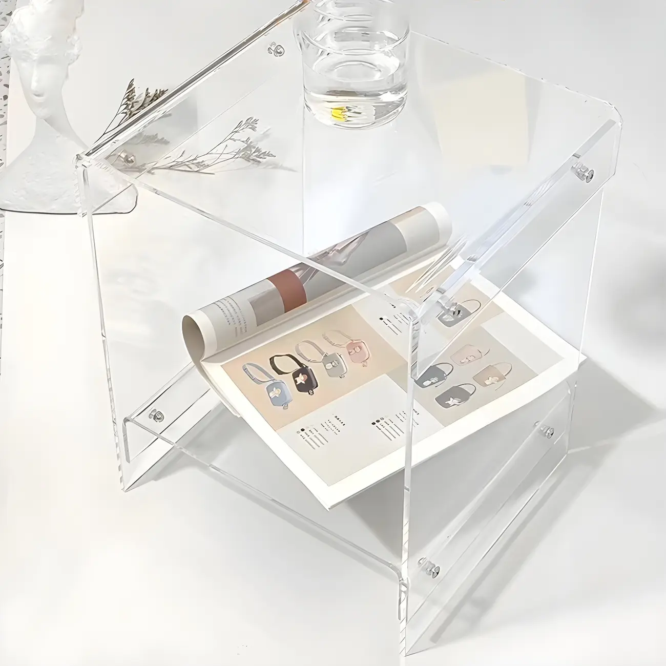 Modern Acrylic Bedside Table with Shelf Image - 3 | homeyfad