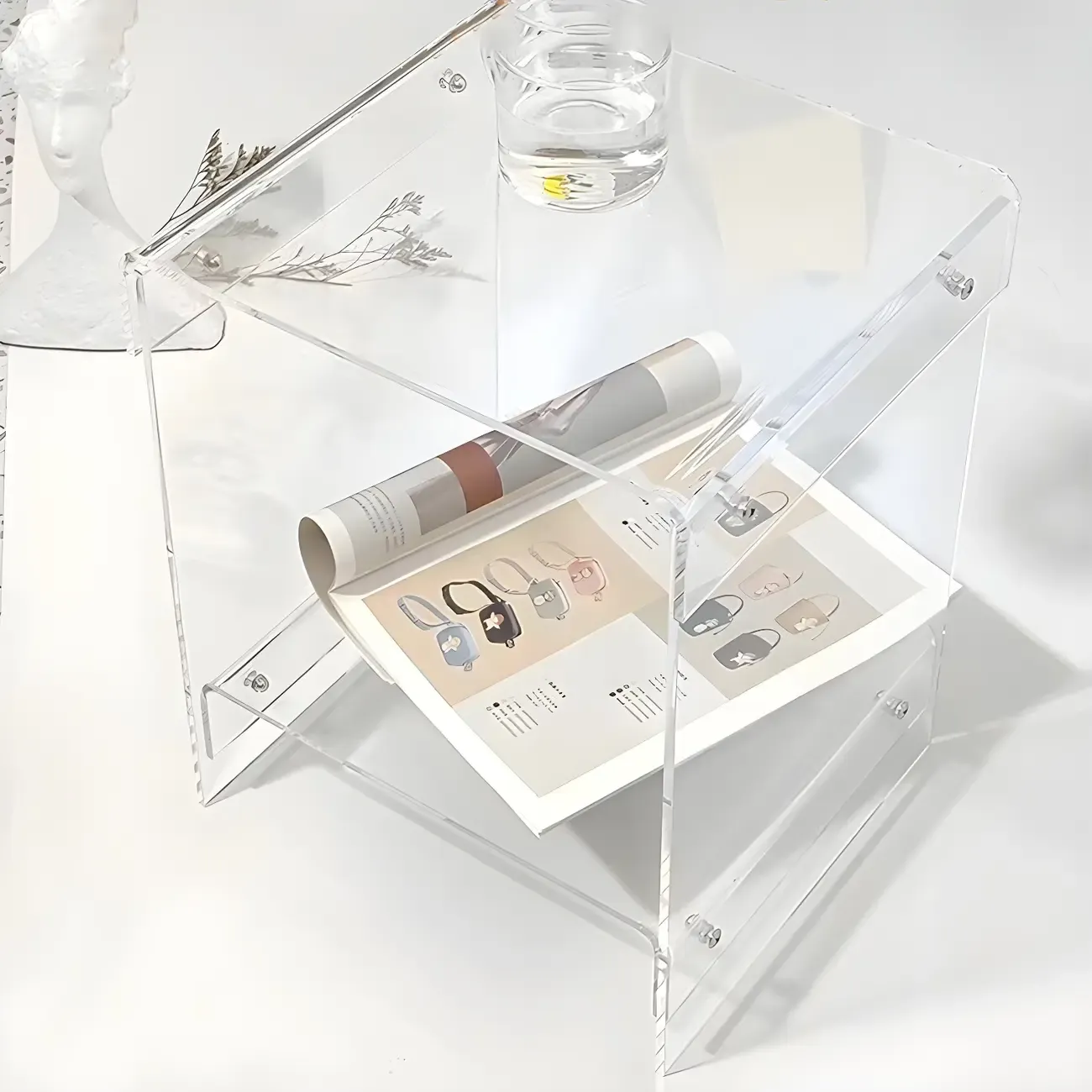 Modern Acrylic Bedside Table with Shelf Image - 3