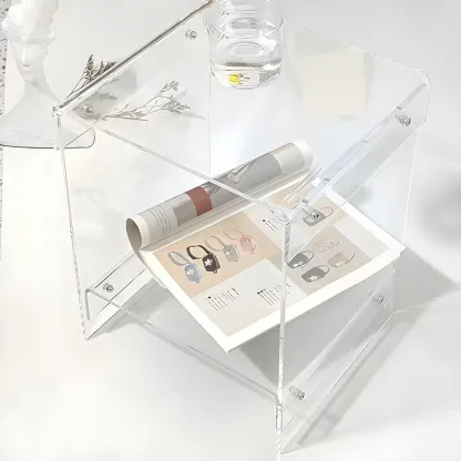 Modern Acrylic Bedside Table with Shelf Image - 3