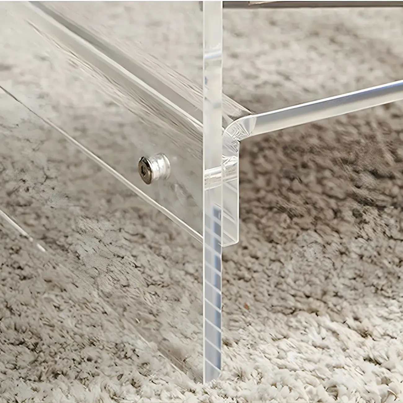 Modern Acrylic Bedside Table with Shelf Image - 4