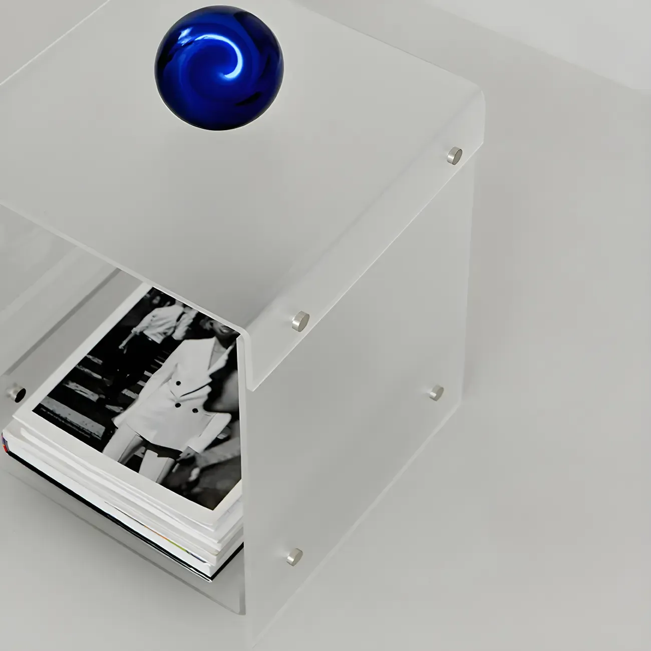 Modern Acrylic Bedside Table with Shelf Image - 5