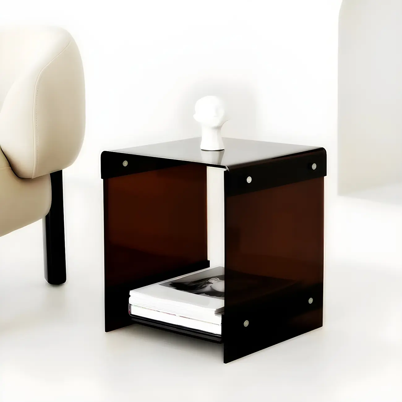 Modern Acrylic Bedside Table with Shelf Image - 12 | homeyfad