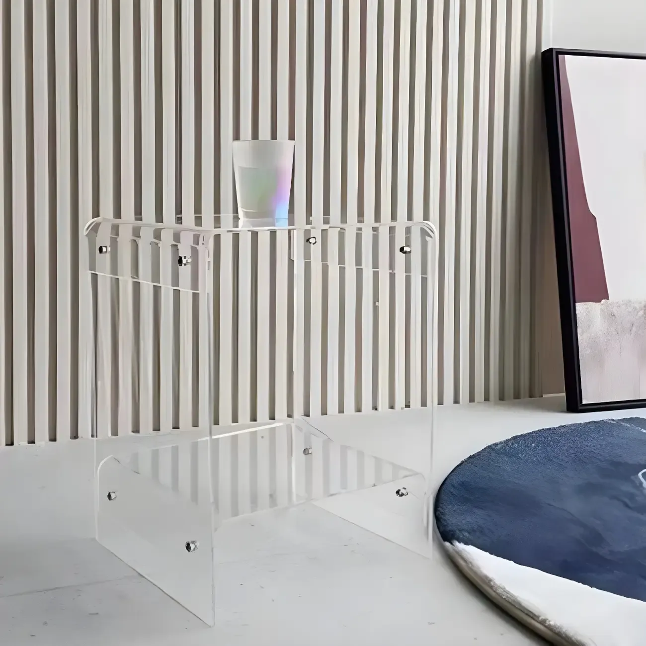 Modern Acrylic Bedside Table with Shelf Image - 14