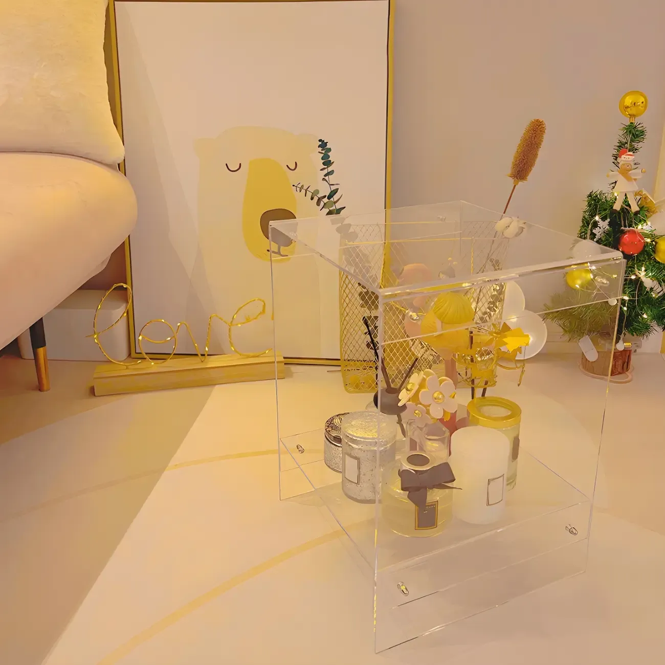 Modern Acrylic Bedside Table with Shelf Image - 11