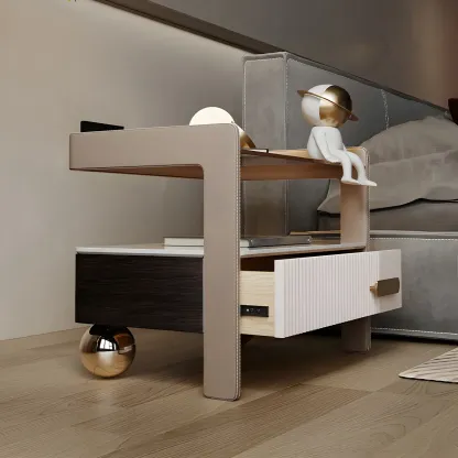 Modern Wood and Glass Storage Night Table 1 Drawer Bed Nightstand Image - 1