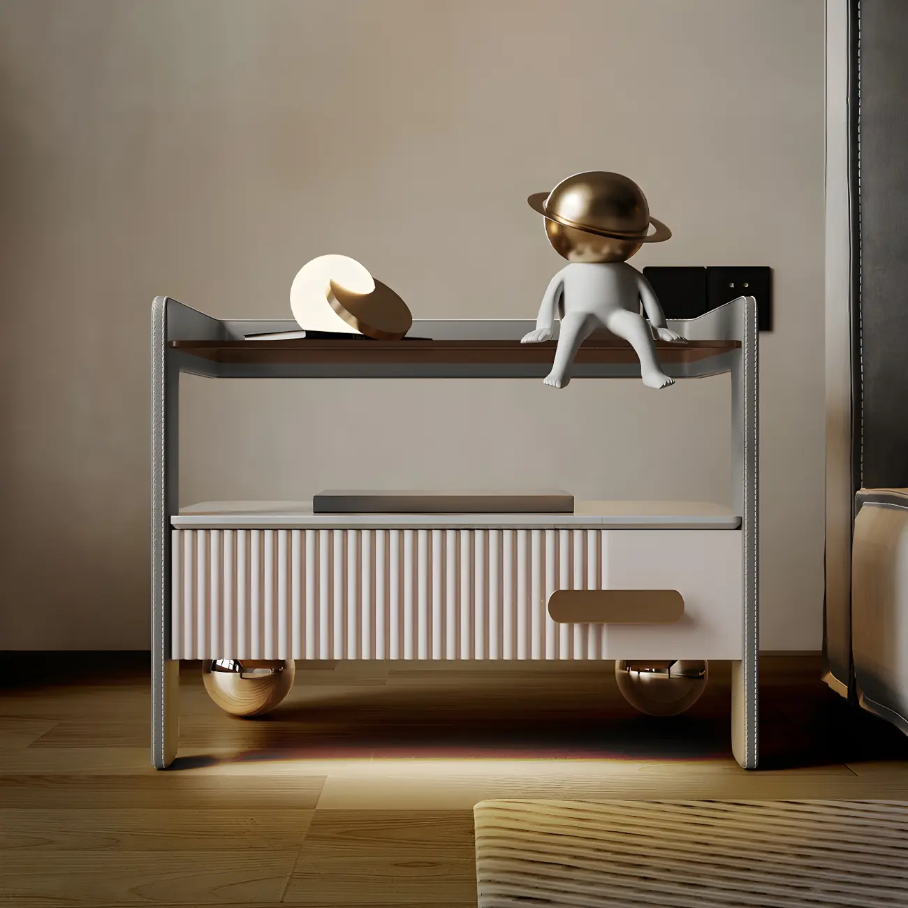 Modern Wood and Glass Storage Night Table 1 Drawer Bed Nightstand Image - 2 | homeyfad