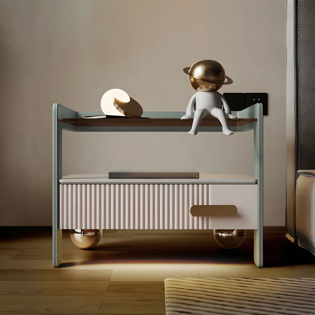 Modern Wood and Glass Storage Night Table 1 Drawer Bed Nightstand Image - 3 | homeyfad