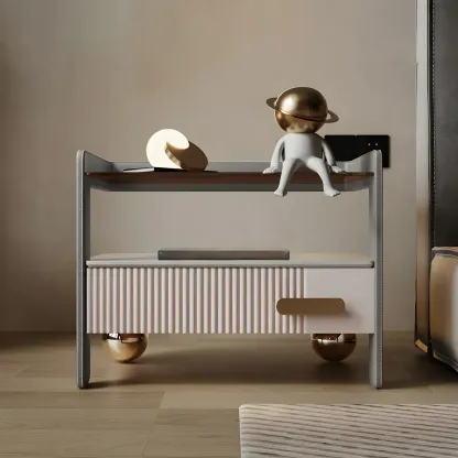 Modern Wood and Glass Storage Night Table 1 Drawer Bed Nightstand Image - 4