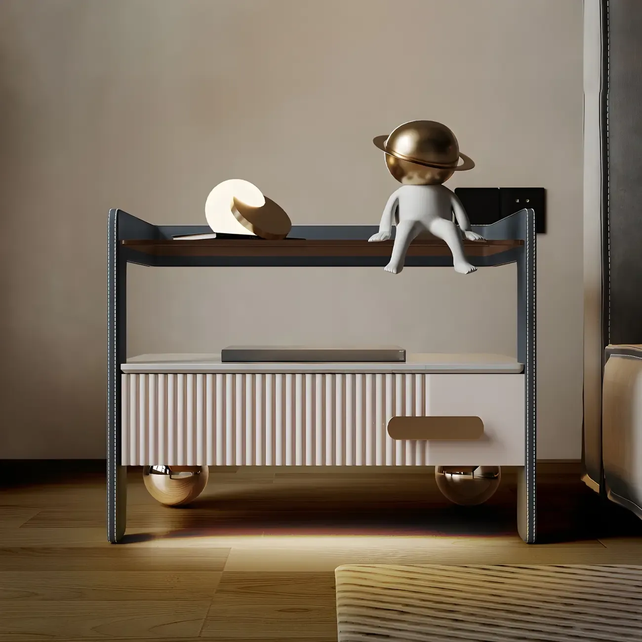 Modern Wood and Glass Storage Night Table 1 Drawer Bed Nightstand Image - 6