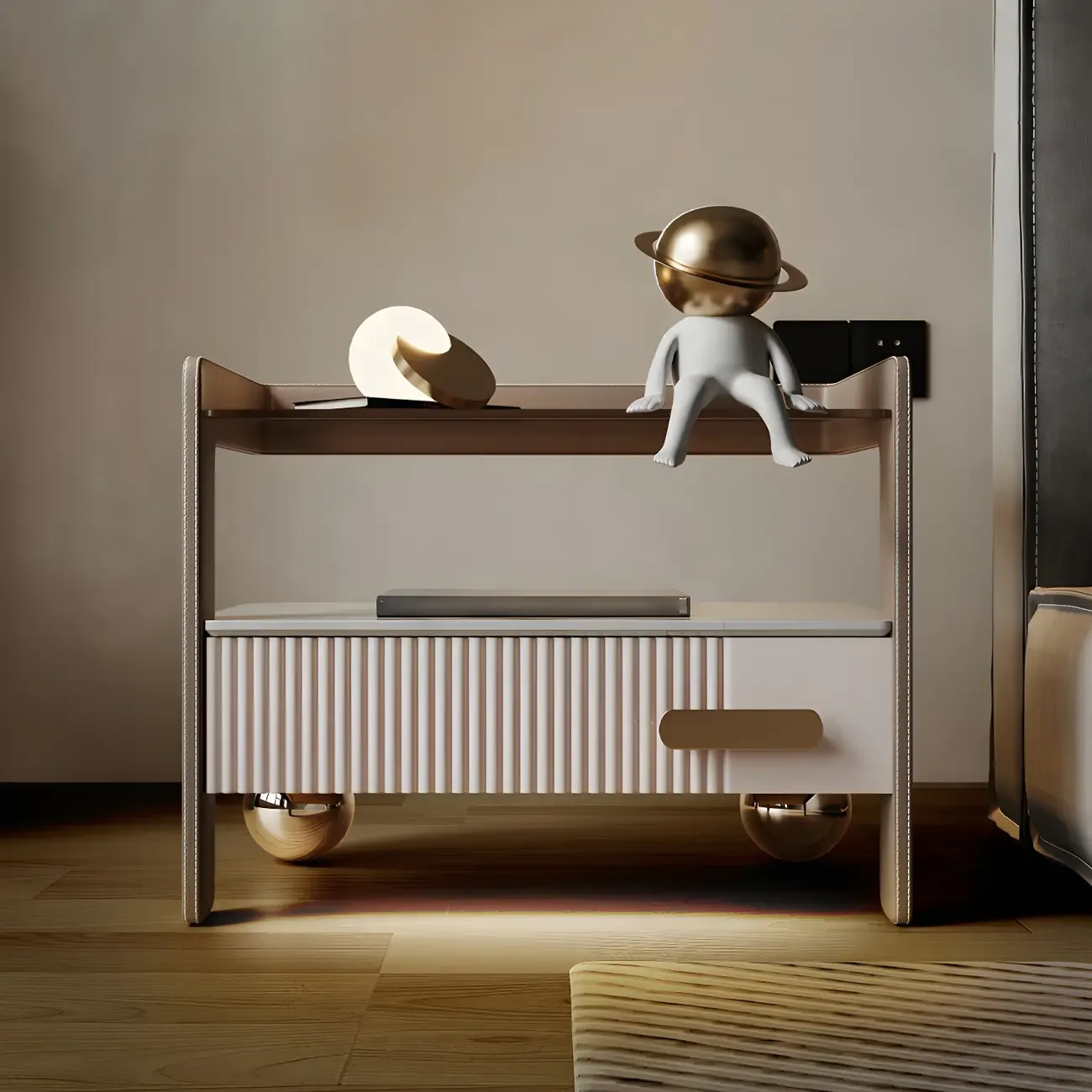 Modern Wood and Glass Storage Night Table 1 Drawer Bed Nightstand Image - 7