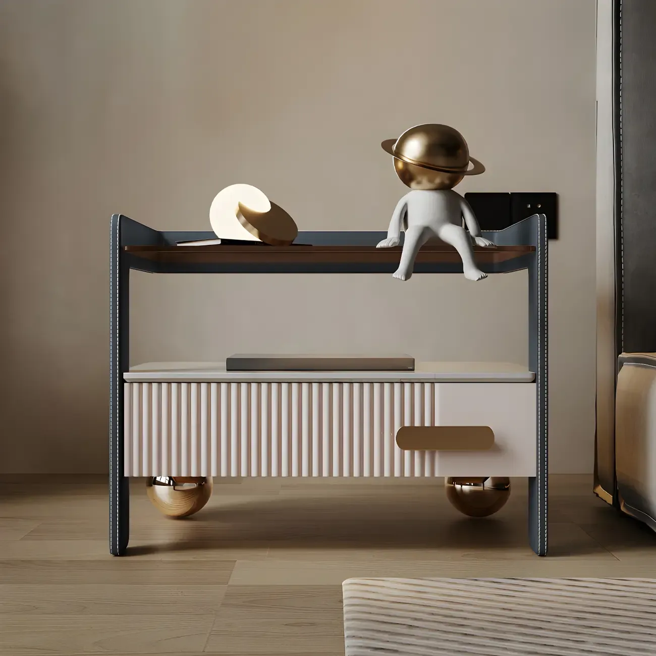 Modern Wood and Glass Storage Night Table 1 Drawer Bed Nightstand Image - 8