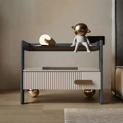 Modern Wood and Glass Storage Night Table 1 Drawer Bed Nightstand Image - 8