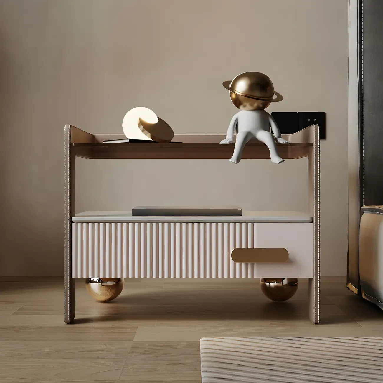 Modern Wood and Glass Storage Night Table 1 Drawer Bed Nightstand Image - 9