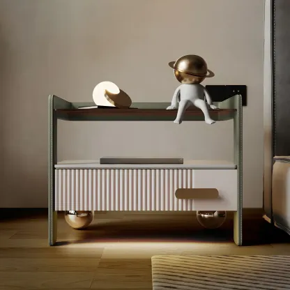 Modern Wood and Glass Storage Night Table 1 Drawer Bed Nightstand Image - 11