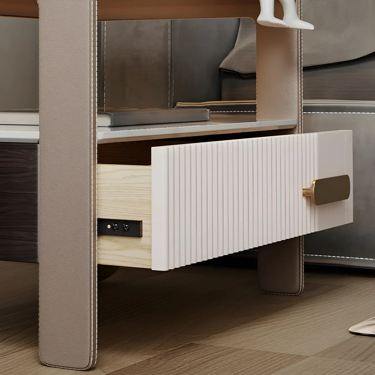 Modern Wood and Glass Storage Night Table 1 Drawer Bed Nightstand Image - 12