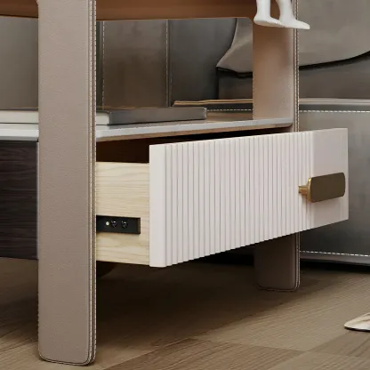 Modern Wood and Glass Storage Night Table 1 Drawer Bed Nightstand Image - 12