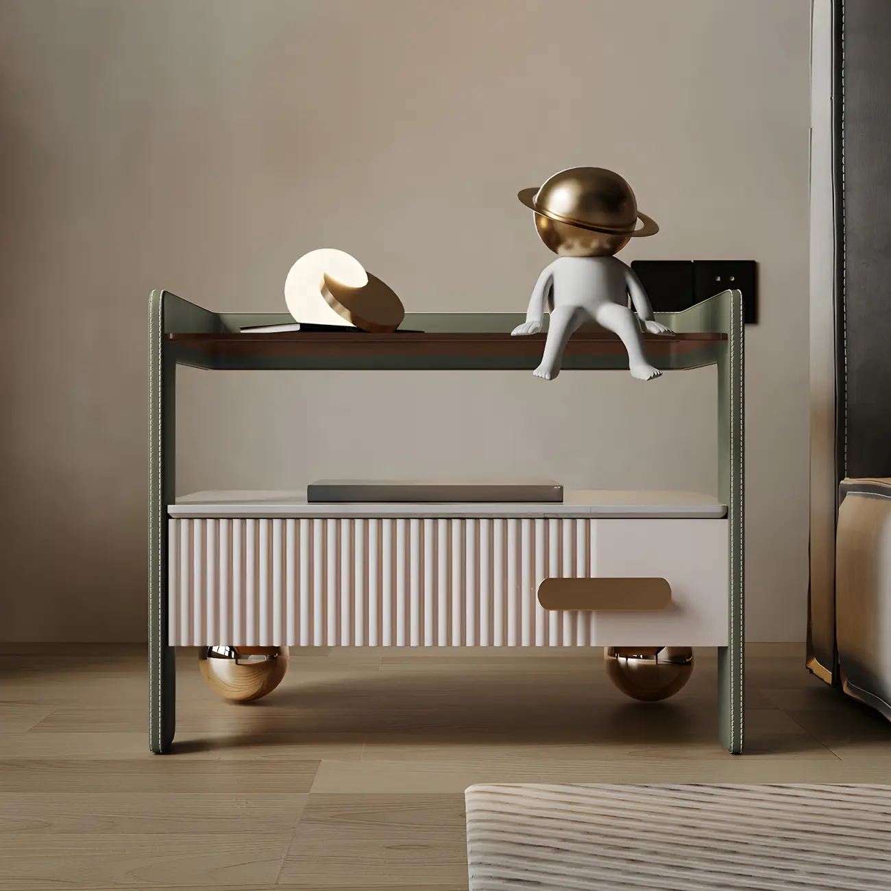 Modern Wood and Glass Storage Night Table 1 Drawer Bed Nightstand Image - 13 | homeyfad