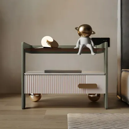 Modern Wood and Glass Storage Night Table 1 Drawer Bed Nightstand Image - 13