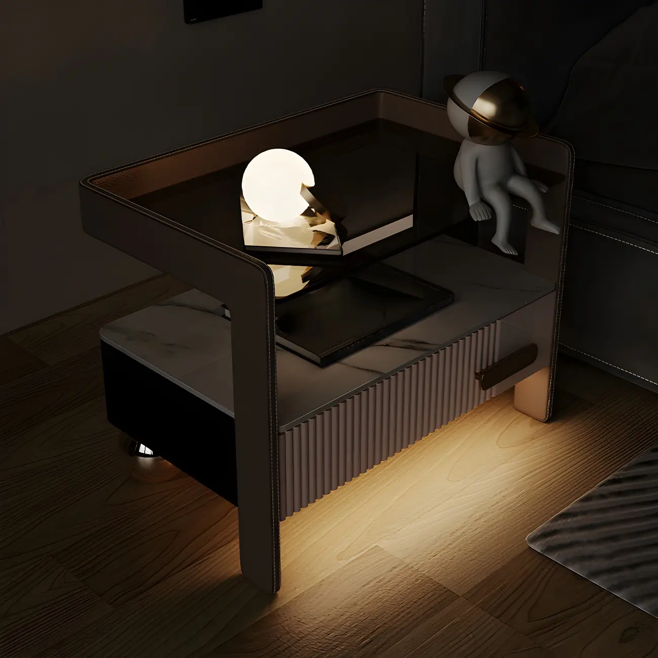 Modern Wood and Glass Storage Night Table 1 Drawer Bed Nightstand Image - 14 | homeyfad