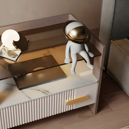 Modern Wood and Glass Storage Night Table 1 Drawer Bed Nightstand Image - 15