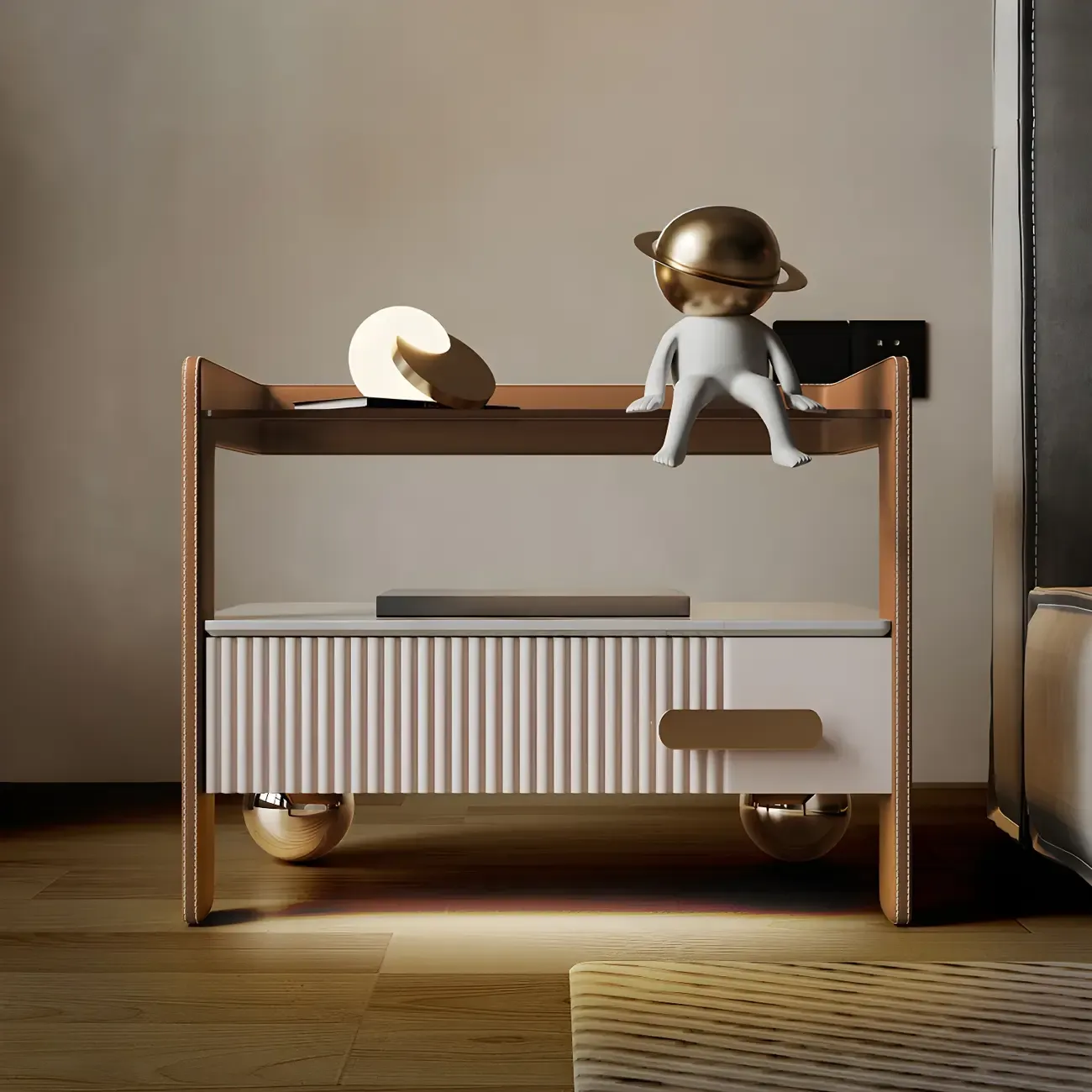 Modern Wood and Glass Storage Night Table 1 Drawer Bed Nightstand Image - 16