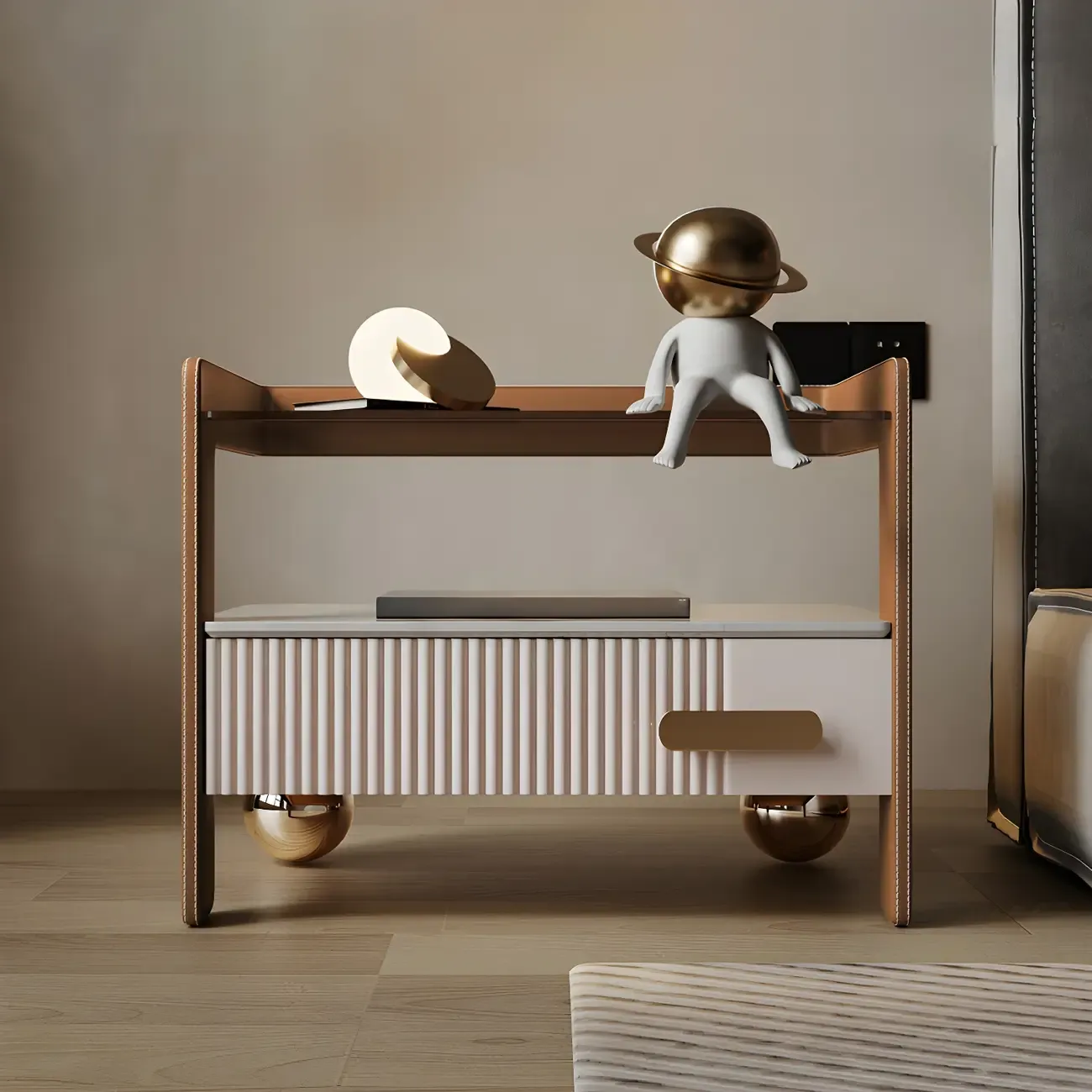 Modern Wood and Glass Storage Night Table 1 Drawer Bed Nightstand Image - 17