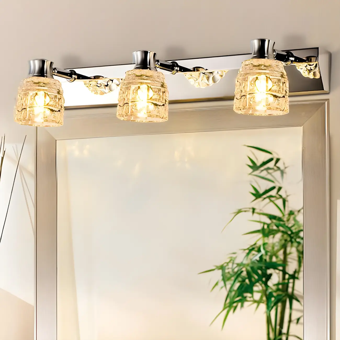 Modern Chrome Vanity Light with Glass Shades Bathroom Image - 1 | homeyfad