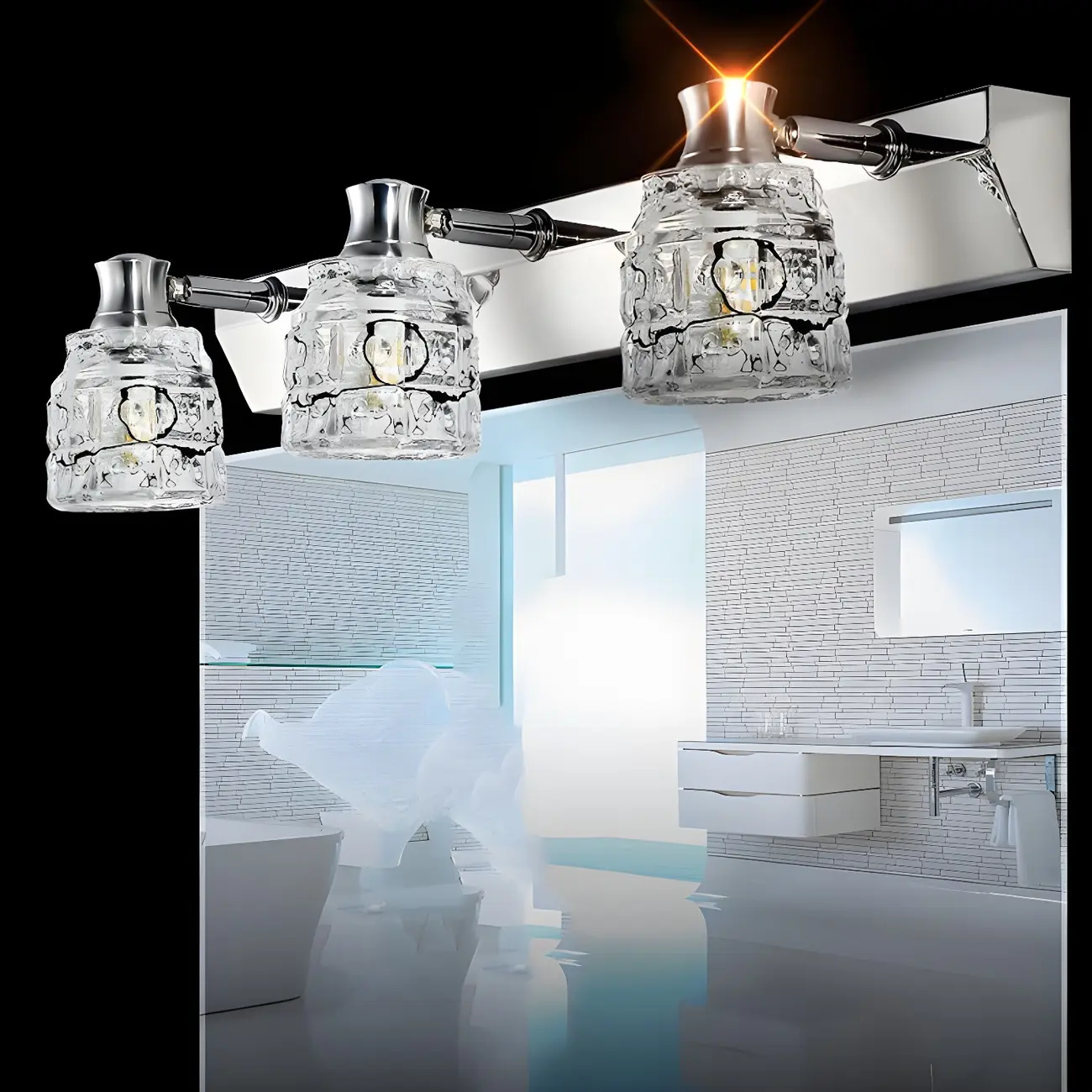 Modern Chrome Vanity Light with Glass Shades Bathroom Image - 5 | homeyfad