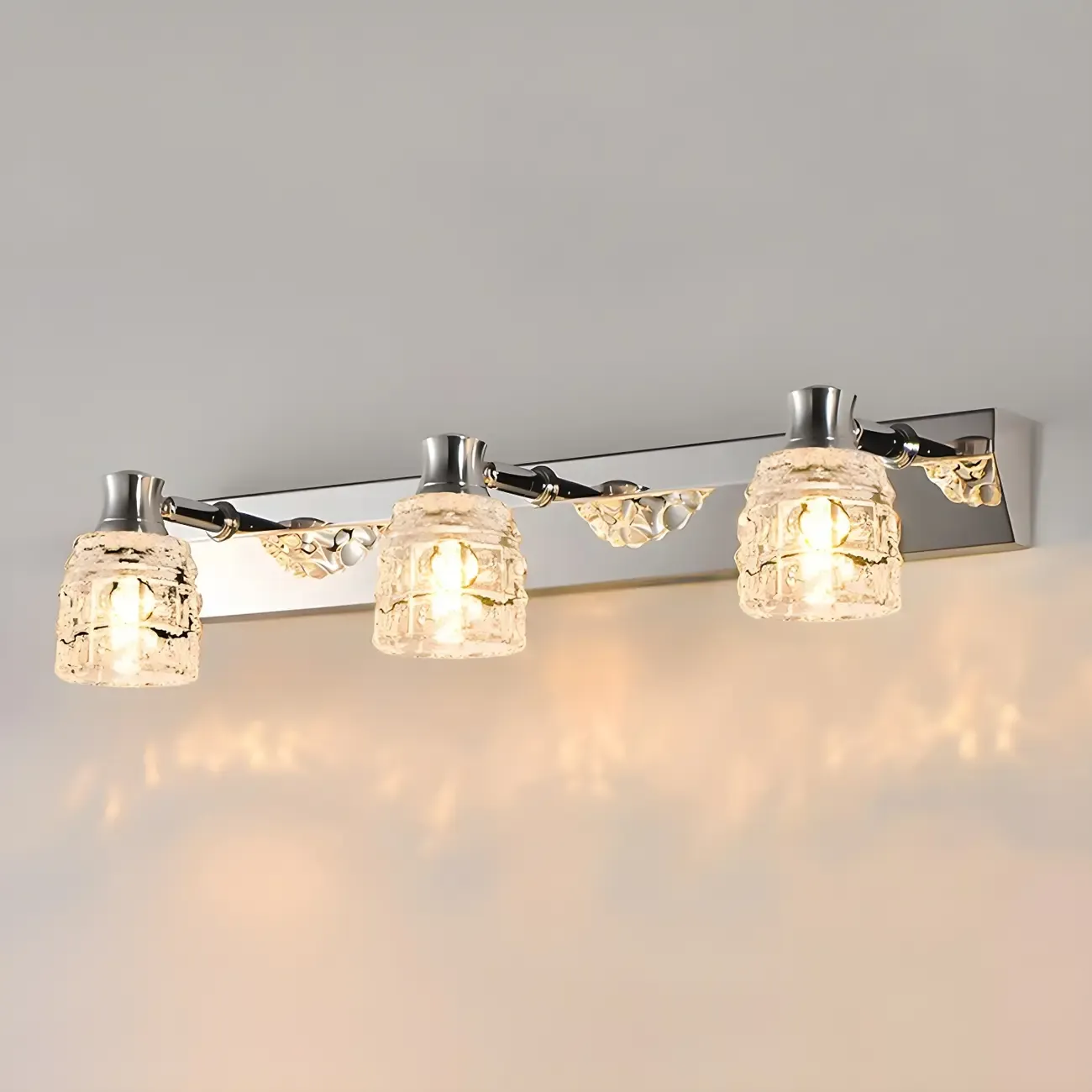 Modern Chrome Vanity Light with Glass Shades Bathroom Image - 15