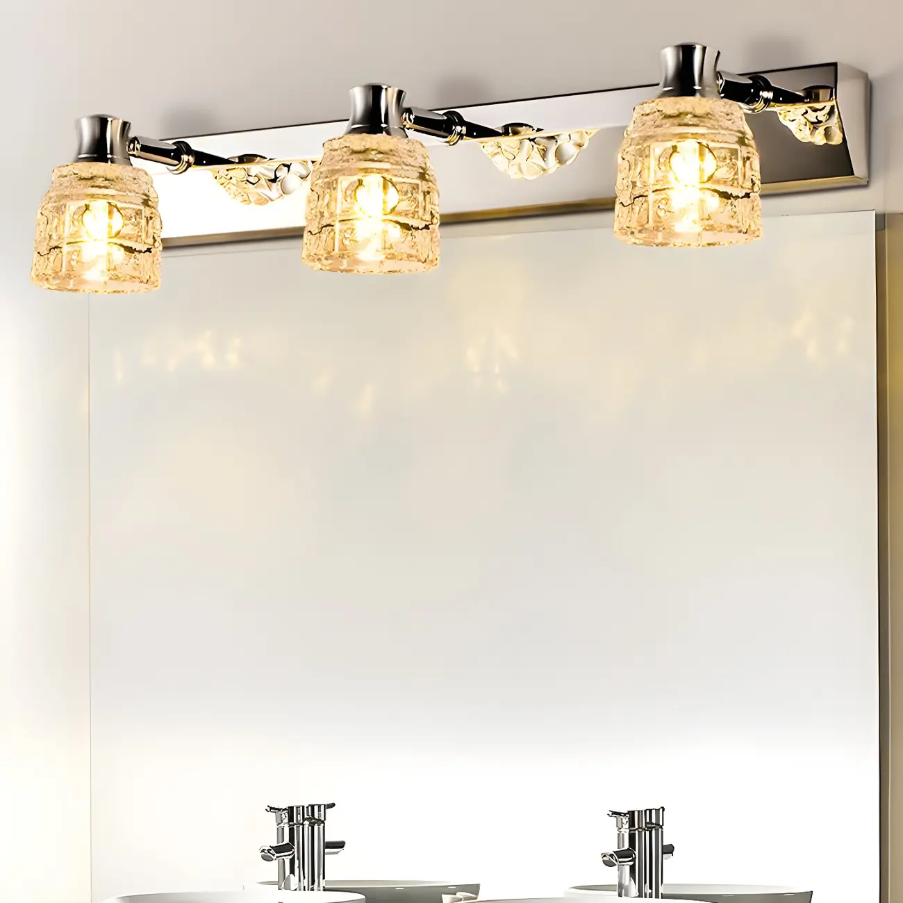 Modern Chrome Vanity Light with Glass Shades Bathroom Image - 6 | homeyfad