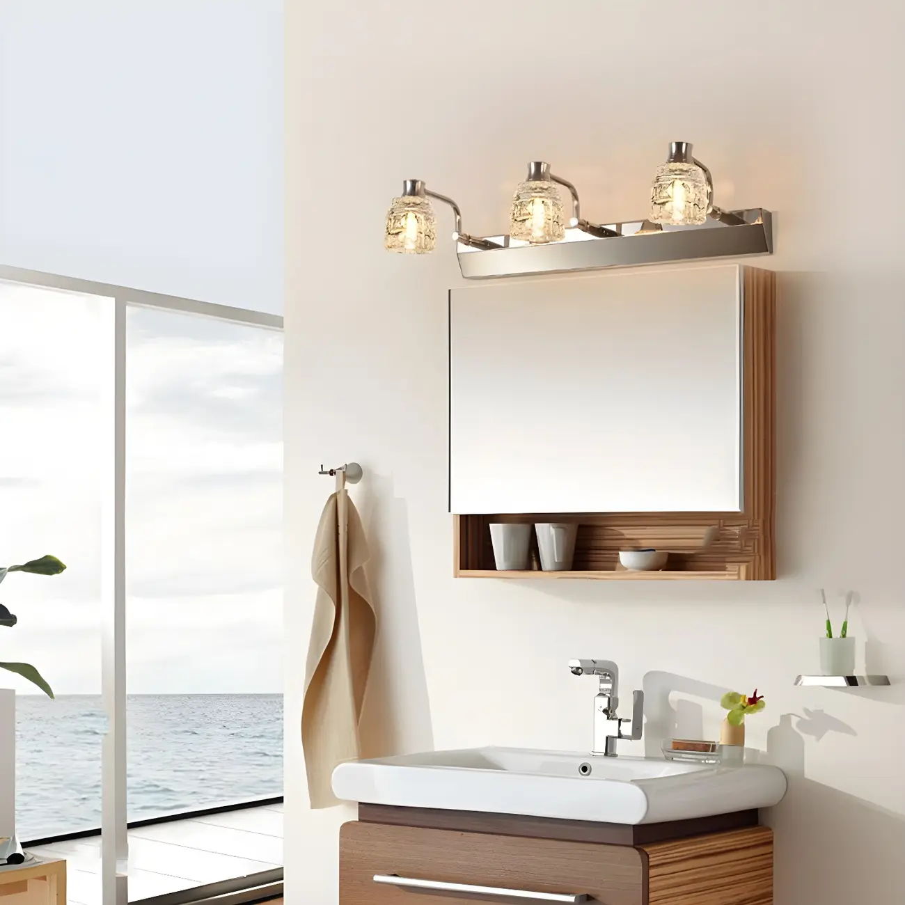 Modern Chrome Vanity Light with Glass Shades Bathroom Image - 2 | homeyfad
