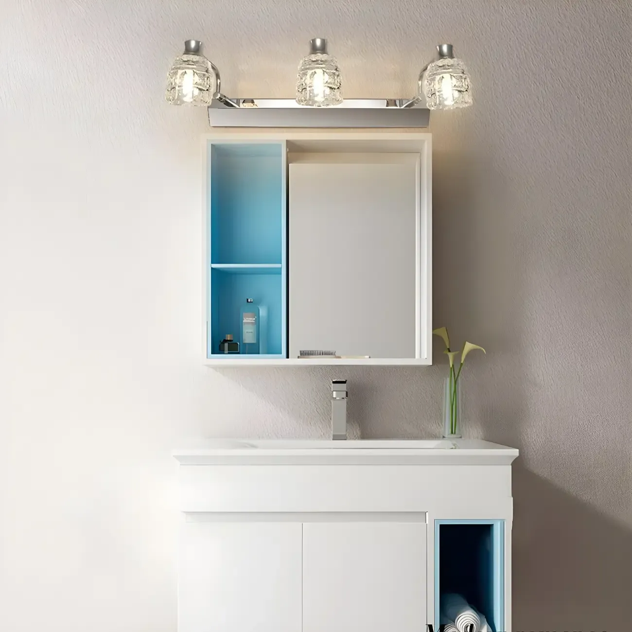 Modern Chrome Vanity Light with Glass Shades Bathroom Image - 4